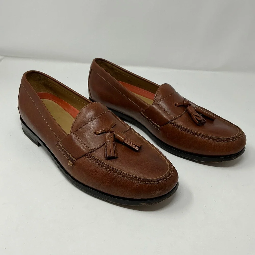 Cole Haan Chestnut Brown Leather Tassel Slip-Ons